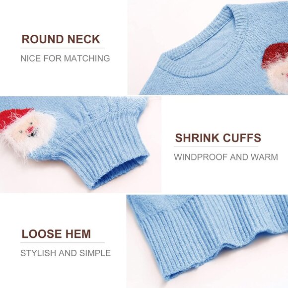 Women's Ugly Christmas Blue Sweater Funny Santa Knit Pullover Holiday Party Top - Picture 5 of 5